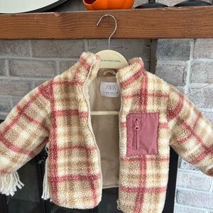 Zara Kids Cream and Pink Sherpa Jacket